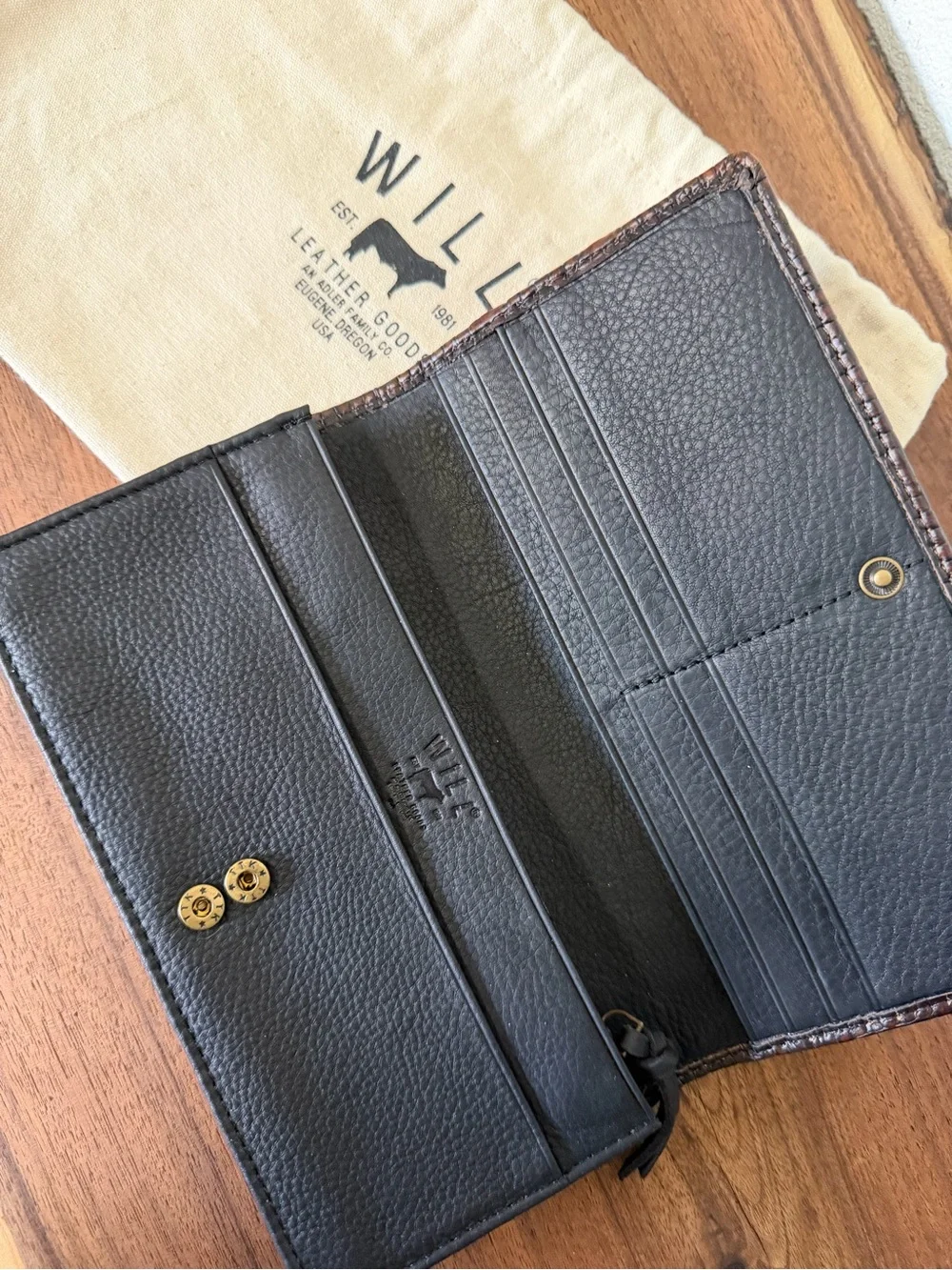Will Leather Goods Brown Woven Leather Long Wallet